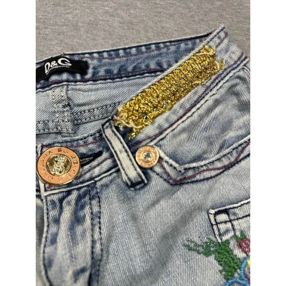 DOLCE AND GABBANA Jeans Designer Floral Embroidered Y2K Distressed Measure 26x30 - Picture 11 of 14